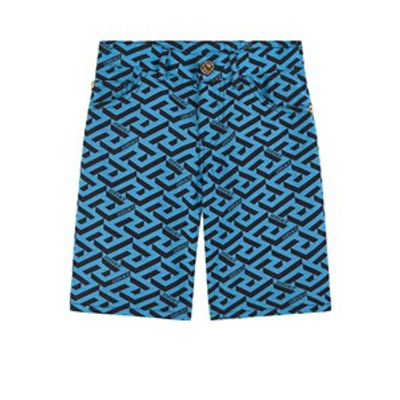 Shop Versace Blue Logo Print Shorts