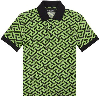 Shop Versace Green Logo Print Polo Shirt