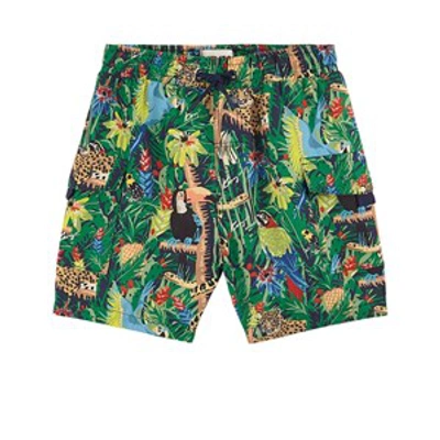 Shop Kenzo Kids Green Jungle Print Swim Shorts
