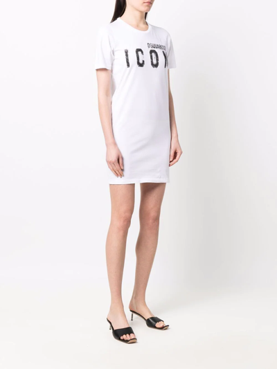 Shop Dsquared2 Icon Printed Mini T-shirt Dress In Weiss