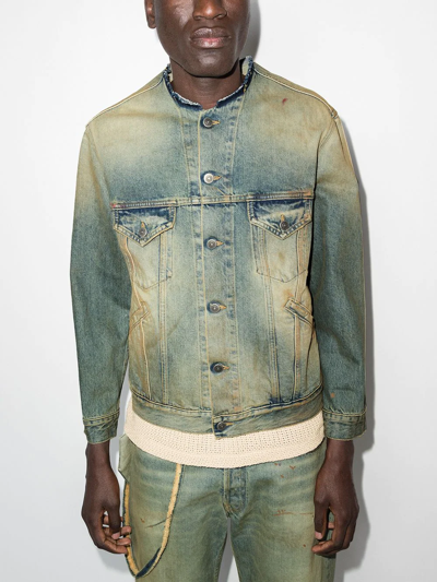 Shop Maison Margiela Raw-cut Collar Denim Jacket In Nude