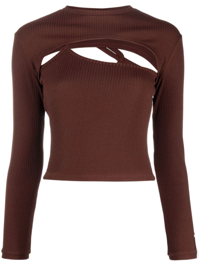 Shop Rokh Ribbed Cut-out Top In Braun