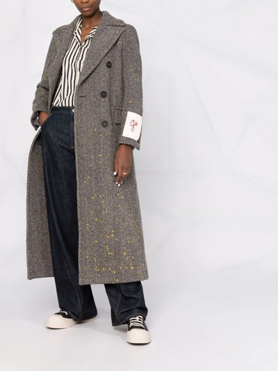 Golden Goose Herringbone Long Coat In Braun