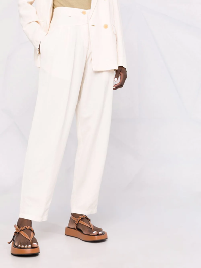 Shop Forte Forte High-waisted Straight-leg Trousers In Nude