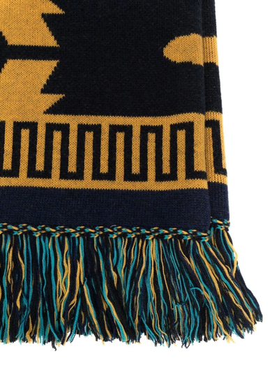 Shop Alanui Icon Jacquard-knit Blanket In Blau