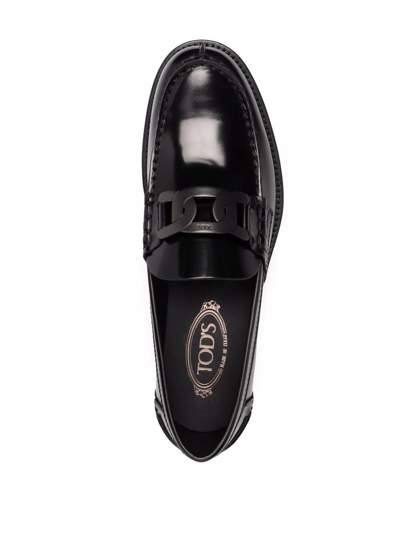 Tod's Polished Block Heel Loafers With Penny Slot In Black