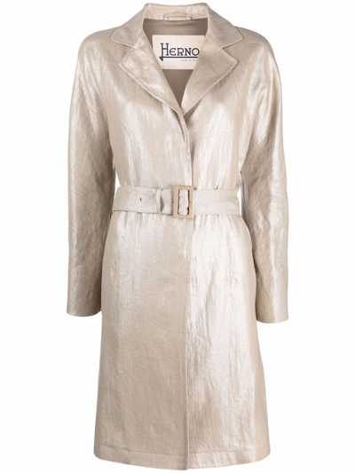 Herno Belted Single-breasted Coat In Nude