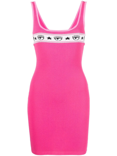 Shop Chiara Ferragni Logomania Ribbed Knit Dress In Rosa