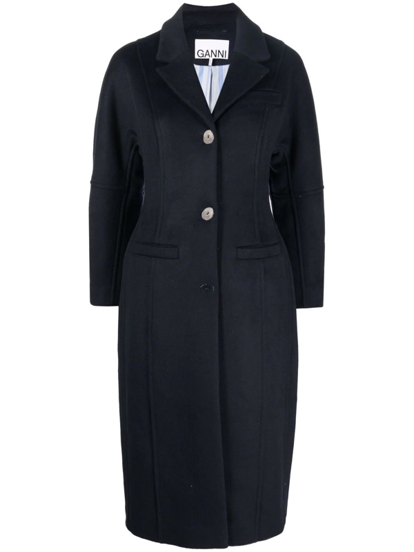 GANNI double-breasted recycled wool-blend coat - Black
