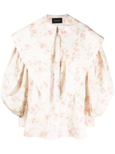 Simone Rocha Pink Smudged Flower Signature Sleeve Shirt In Nude