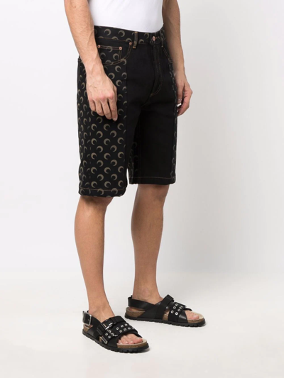 Shop Marine Serre Crescent Moon Panelled Denim Shorts In Schwarz