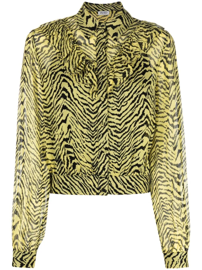 Shop Liu •jo Zebra-print Ruffled Shirt In Gelb