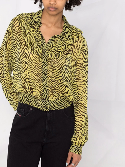 Shop Liu •jo Zebra-print Ruffled Shirt In Gelb