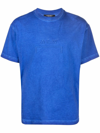 A-cold-wall* Knitted Dissolve Dye T-shirt Pistacho Dyed Cotton T-shirt With Embossed Logo In Blue