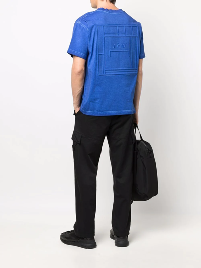 A-cold-wall* Knitted Dissolve Dye T-shirt Pistacho Dyed Cotton T-shirt With Embossed Logo In Blue