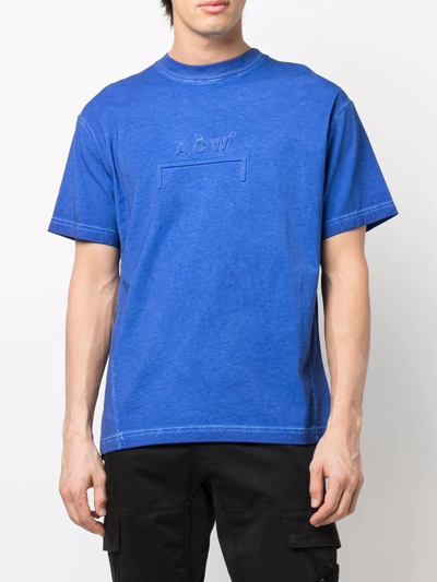 A-cold-wall* Knitted Dissolve Dye T-shirt Pistacho Dyed Cotton T-shirt With Embossed Logo In Blue