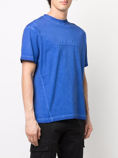 A-cold-wall* Knitted Dissolve Dye T-shirt Pistacho Dyed Cotton T-shirt With Embossed Logo In Blue