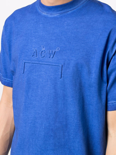 A-cold-wall* Knitted Dissolve Dye T-shirt Pistacho Dyed Cotton T-shirt With Embossed Logo In Blue