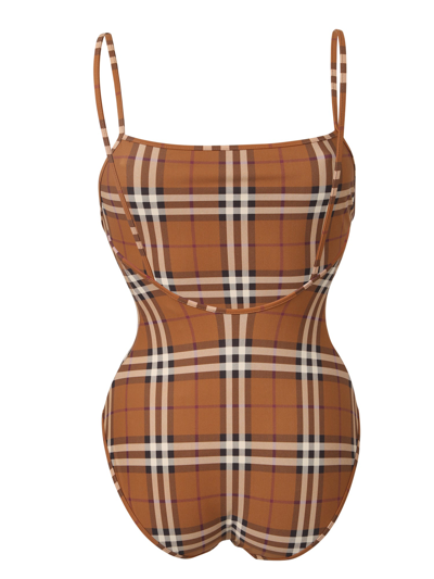 Shop Burberry Check Swimsuit In Brown