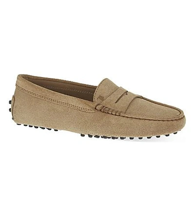 Shop Tod's Mocassino Suede Loafers In Taupe