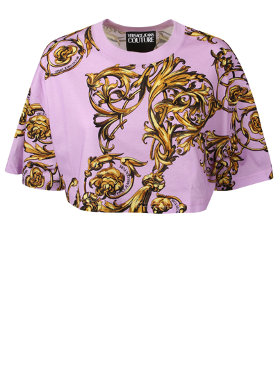 Shop Versace Jeans Couture Barocco-print Cropped T-shirt In Purple