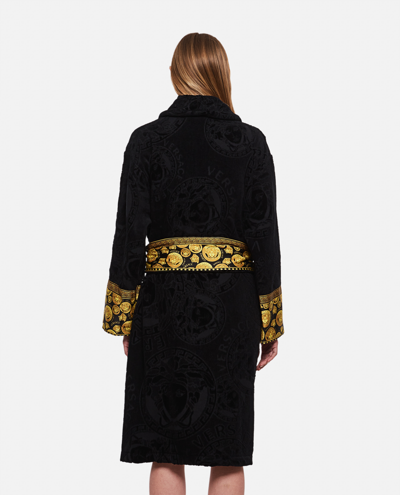 Shop Versace Baroque Cotton Bathrobe In Black