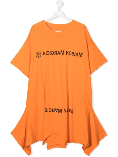 Shop Mm6 Maison Margiela Teen Logo Print T-shirt Dress In Orange