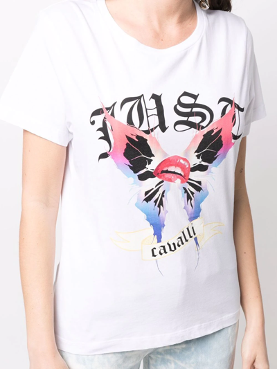 Shop Just Cavalli Butterfly-print Cotton T-shirt In White