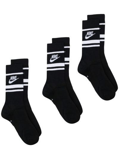 Shop Nike 3 Pack Logo-knit Socks In Black