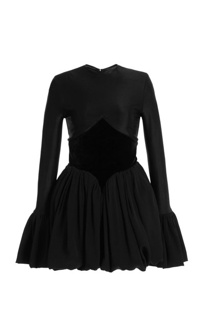 Shop Rabanne Women's Ruffled Jersey And Crepe Mini Dress In Black