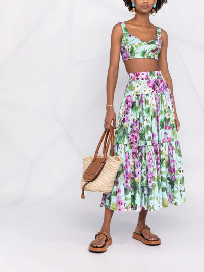 Dolce & Gabbana Floral-print Cotton-blend Poplin Bustier Top In Blau
