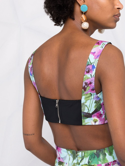 Dolce & Gabbana Floral-print Cotton-blend Poplin Bustier Top In Blau