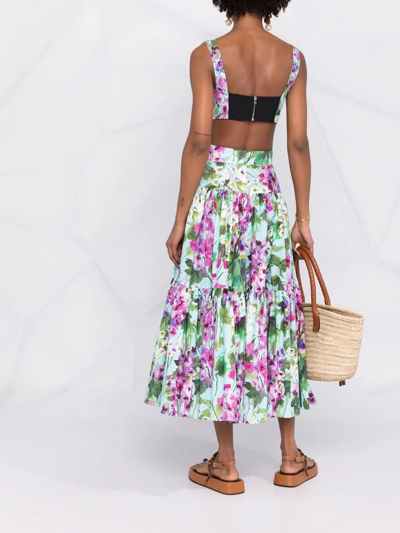 Dolce & Gabbana Floral-print Cotton-blend Poplin Bustier Top In Blau