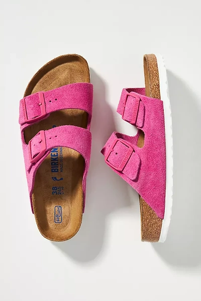 Shop Birkenstock Arizona Suede Soft Footbed Sandals In Pink