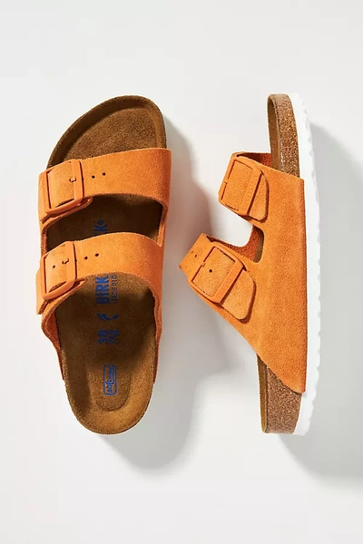 Shop Birkenstock Arizona Suede Soft Footbed Sandals In Orange
