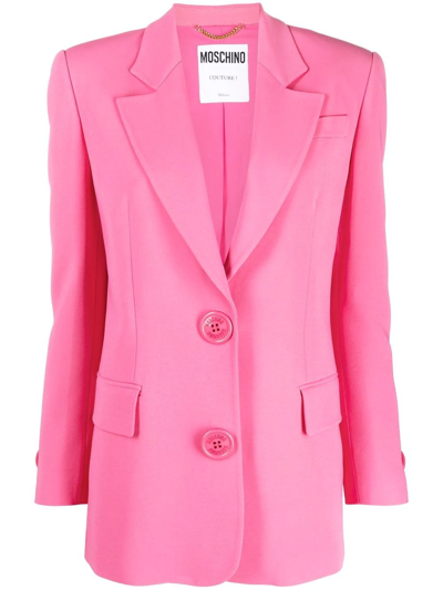 Shop Moschino Decorative Button Blazer In Pink