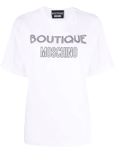 Shop Boutique Moschino Stud-embellished Logo T-shirt In White