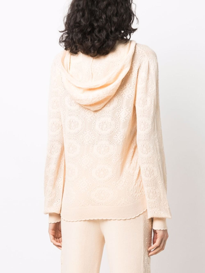 Shop Boutique Moschino Pattern-knit Hoodie In Neutrals
