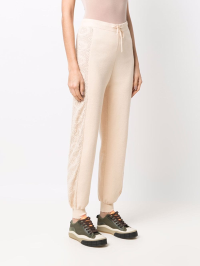 Shop Boutique Moschino Knitted Track Pants In Neutrals