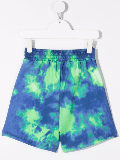 Shop Msgm Tie-dye Print Cotton Track Shorts In Blue