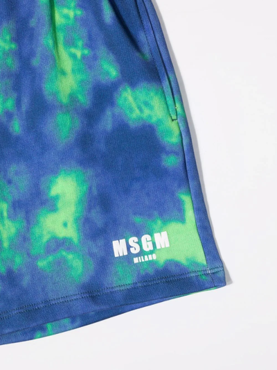 Shop Msgm Tie-dye Print Cotton Track Shorts In Blue