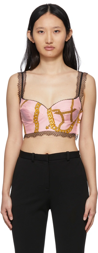 Shop Versace Pink Chain Bustier Bra In 5p220 Candy+gold