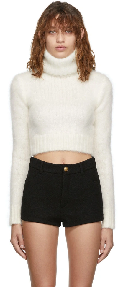 Shop Saint Laurent Off-white Cropped Mohair Turtleneck In 9502 Naturel