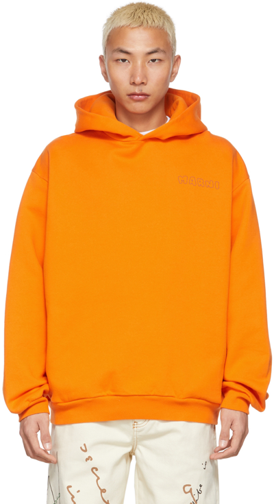 Shop Marni Orange Floral Logo Hoodie In Vfb99 Blubl