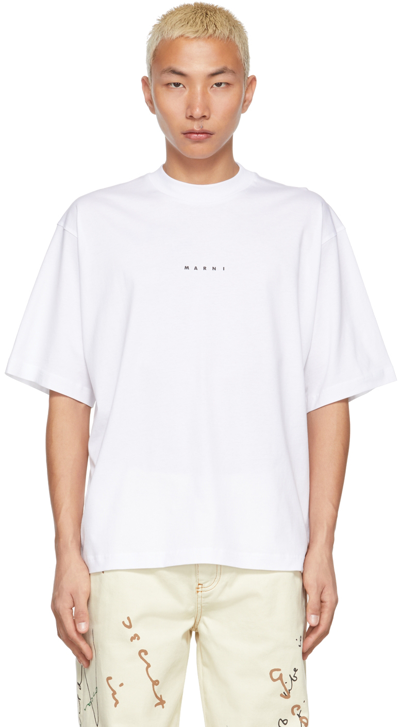 Shop Marni White Logo Print T-shirt In L0w01 White