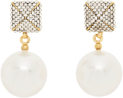 Shop Valentino Gold Rockstud Pearl Earrings In Z18 Oro 18/crystal S