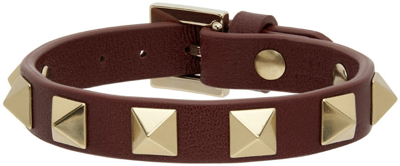 Shop Valentino Burgundy Leather Rockstud Bracelet In U27 Rubino