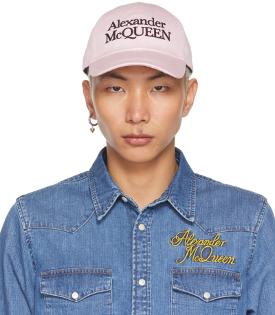 Shop Alexander Mcqueen Pink Signature Cap In 5960 Pink/black