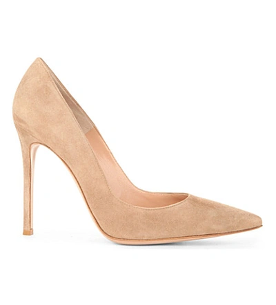 Shop Gianvito Rossi Bari Suede Court Shoes In Taupe