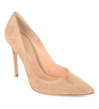 Shop Gianvito Rossi Bari Suede Court Shoes In Taupe
